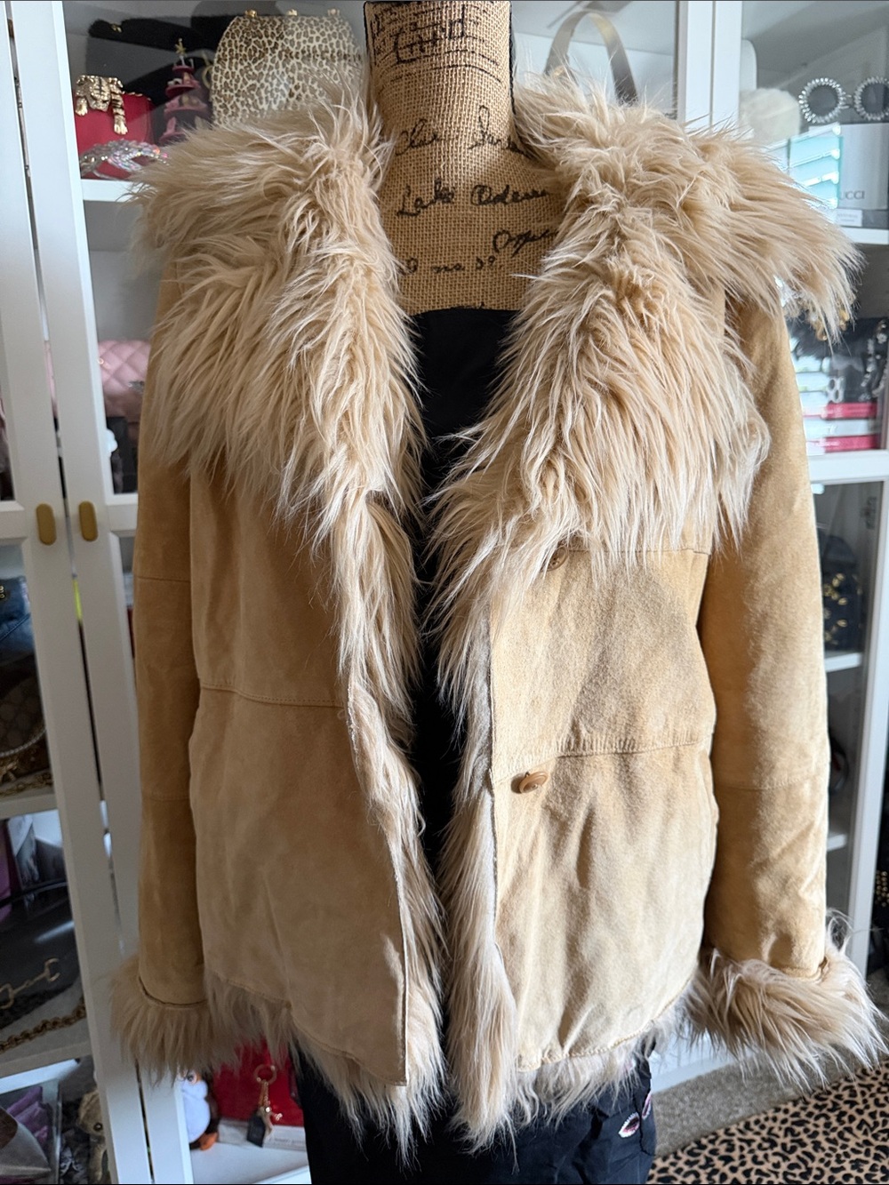 Suede Faux-Fur Trim Penny Lane/Afghan Jacket
